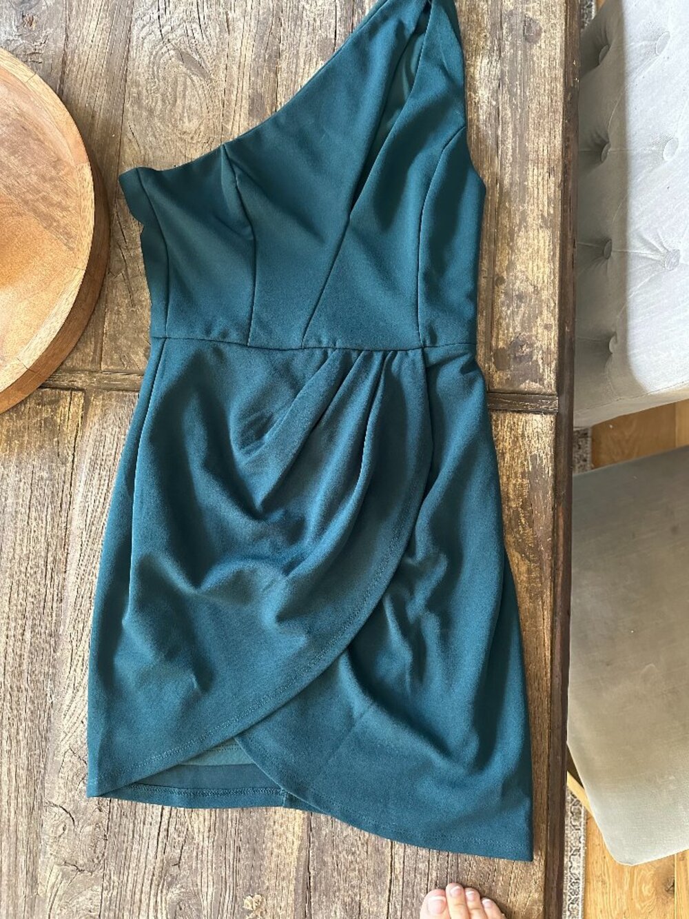 Lulus Deep Teal Draped One Shoulder Mini Dress  (with keyhole)– Size Small